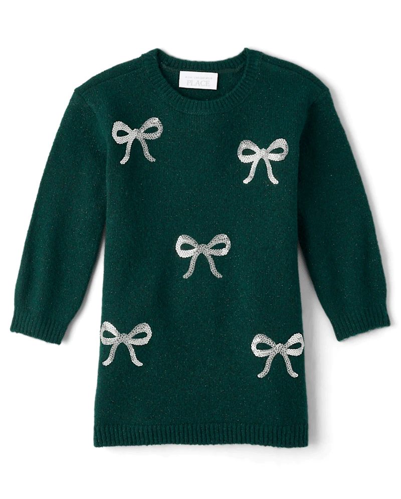 Baby And Toddler Girls Sequin Bow Sweater Dress