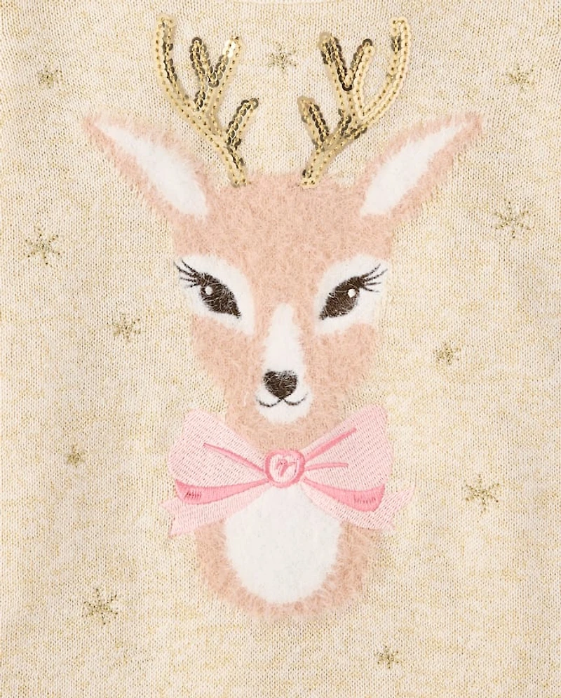 Robe pull à motif renne et cils pour bébé petite fille