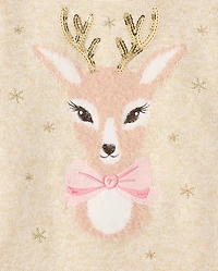 Robe pull à motif renne et cils pour bébé petite fille