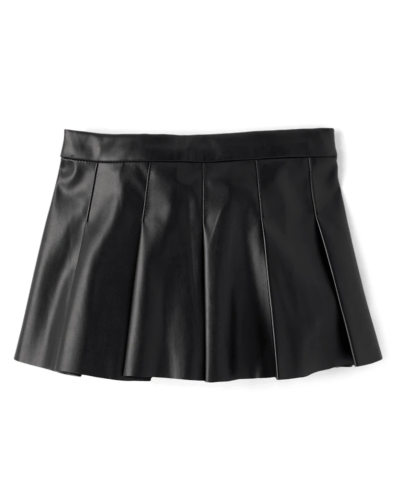 Toddler Girls Pleated Faux Leather Skirt