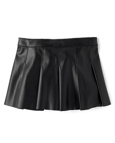 Toddler Girls Pleated Faux Leather Skirt