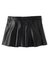 Toddler Girls Pleated Faux Leather Skirt