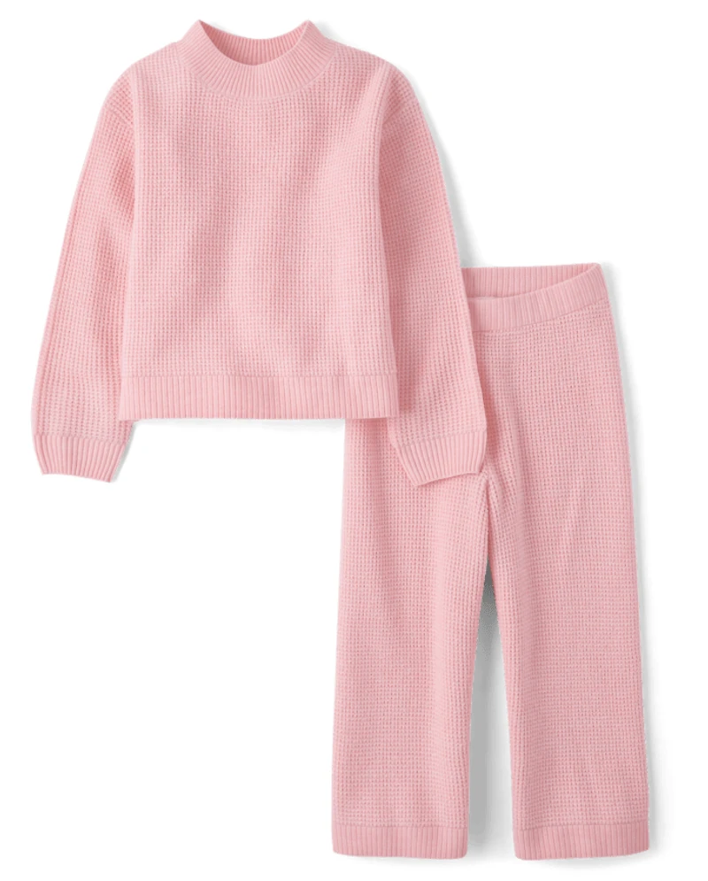 Toddler Girls Waffle Sweater 2-Piece Outfit Set