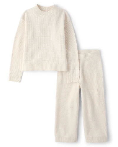 Toddler Girls Waffle Sweater 2-Piece Outfit Set