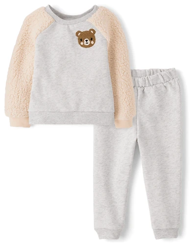 Toddler Girls Chenille Bear Premium Fleece 2-Piece Outfit Set
