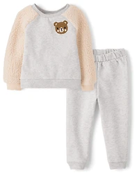 Toddler Girls Chenille Bear Premium Fleece 2-Piece Outfit Set