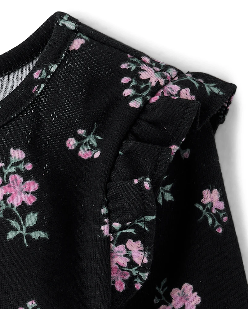 Toddler Girls Floral Pointelle Flutter Top