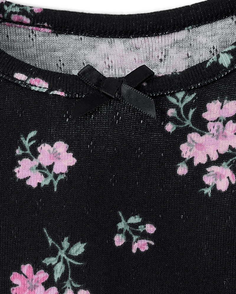 Toddler Girls Floral Pointelle Flutter Top