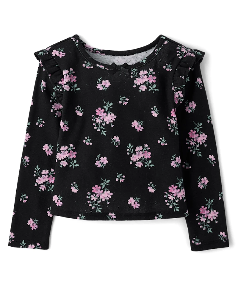 Toddler Girls Floral Pointelle Flutter Top