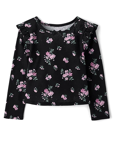 Toddler Girls Floral Pointelle Flutter Top