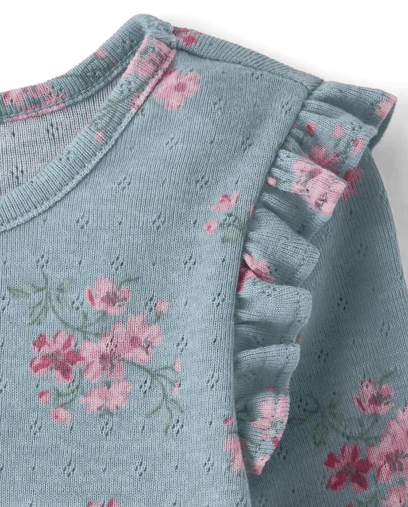 Haut fleuri en pointelle à volants pour petite fille