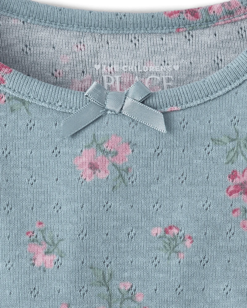 Haut fleuri en pointelle à volants pour petite fille