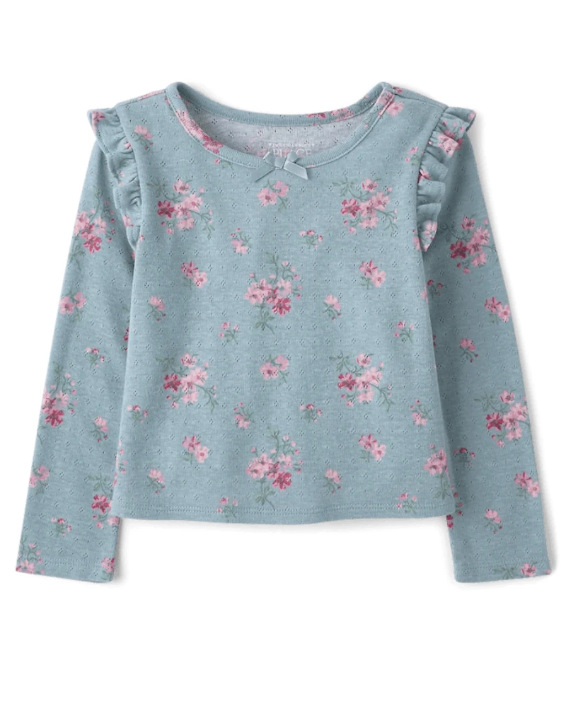 Haut fleuri en pointelle à volants pour petite fille