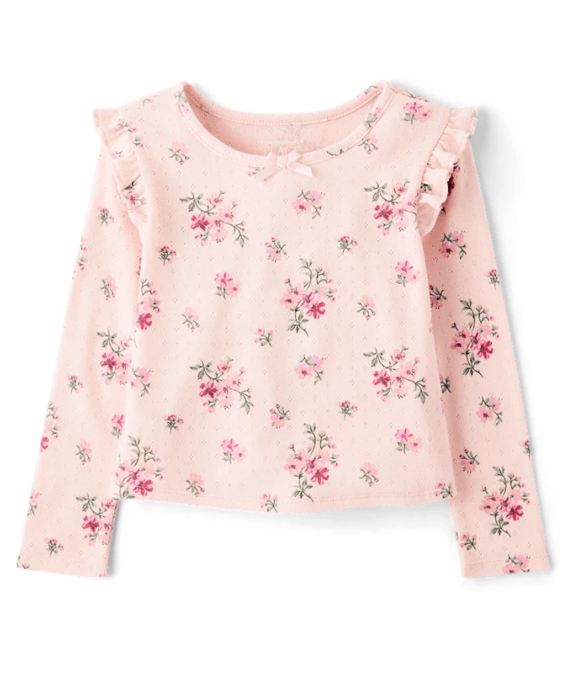 Toddler Girls Floral Pointelle Flutter Top