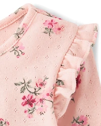Toddler Girls Floral Pointelle Flutter Top