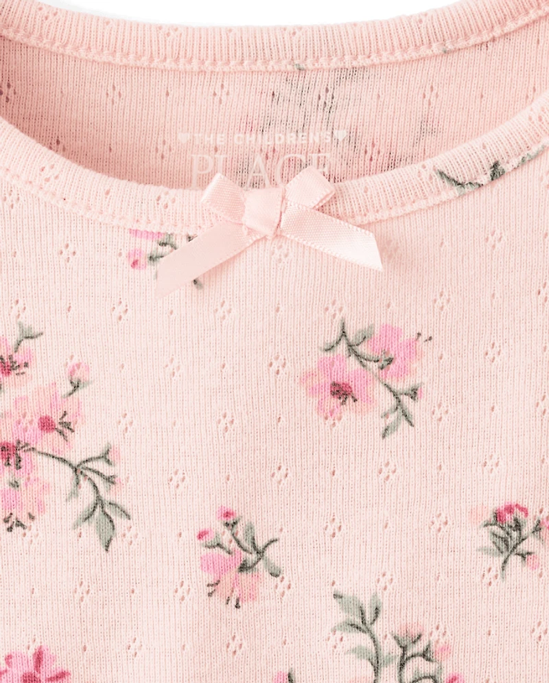 Toddler Girls Floral Pointelle Flutter Top