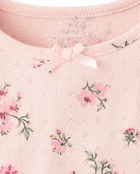 Toddler Girls Floral Pointelle Flutter Top