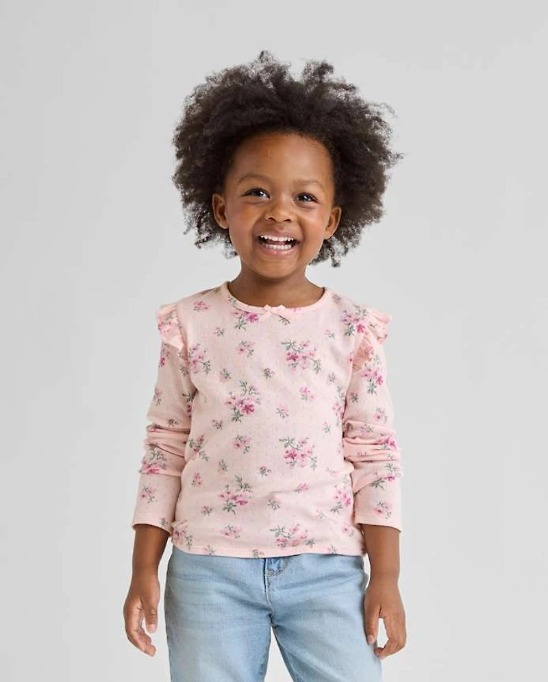 Toddler Girls Floral Pointelle Flutter Top