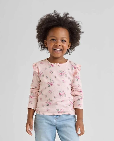 Toddler Girls Floral Pointelle Flutter Top
