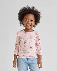 Toddler Girls Floral Pointelle Flutter Top