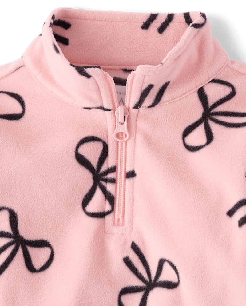 Pull en micropolaire imprimé demi-zip pour petite fille