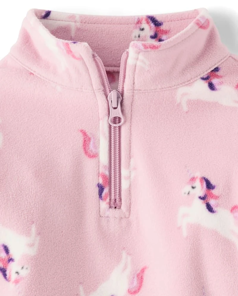 Toddler Girls Print Microfleece Half Zip Pullover