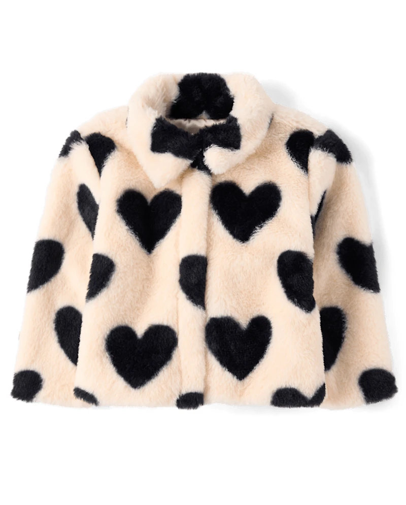 Toddler Girls Heart Faux Fur Coat