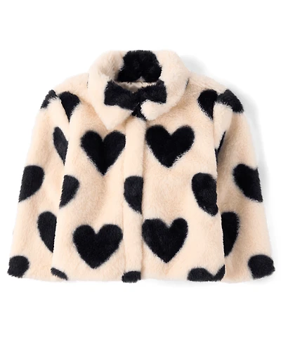 Manteau en fausse fourrure à motif cœur pour petite fille