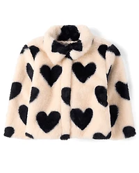 Toddler Girls Heart Faux Fur Coat