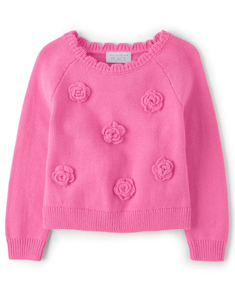 Toddler Girls 3D Rosette Sweater