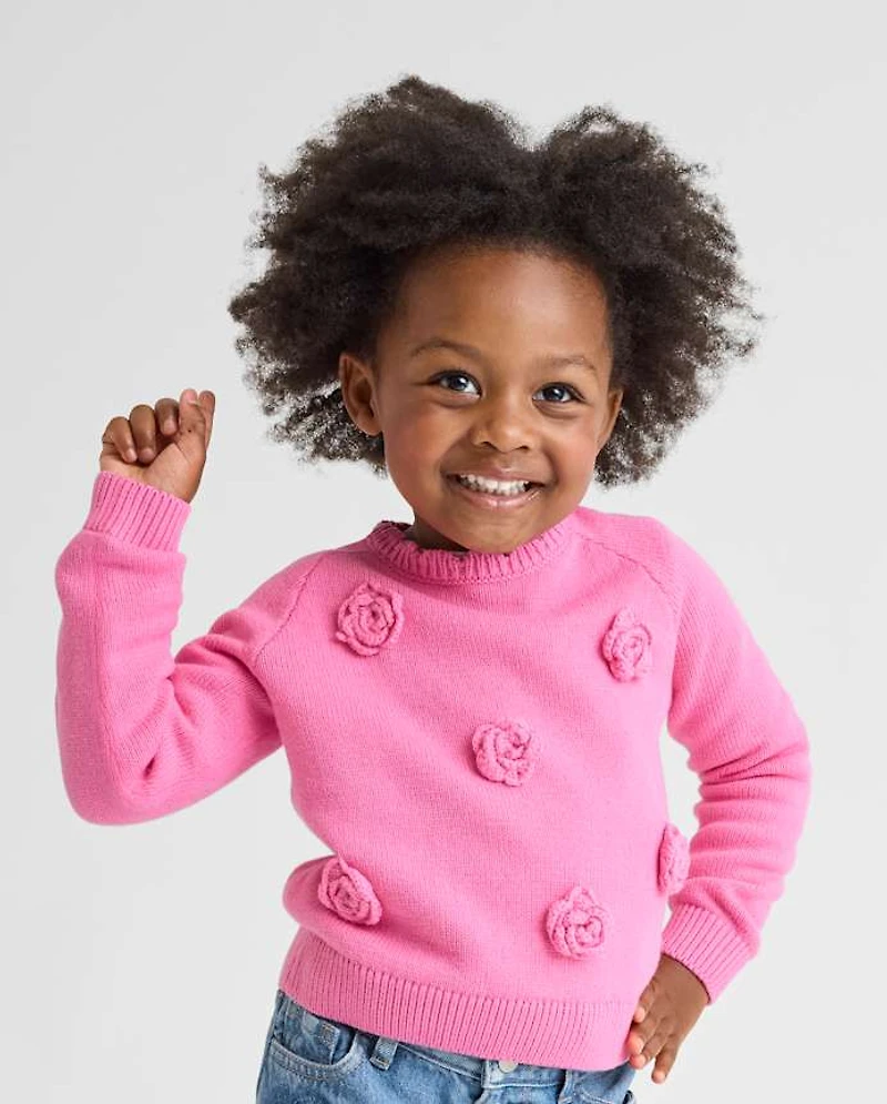Toddler Girls 3D Rosette Sweater
