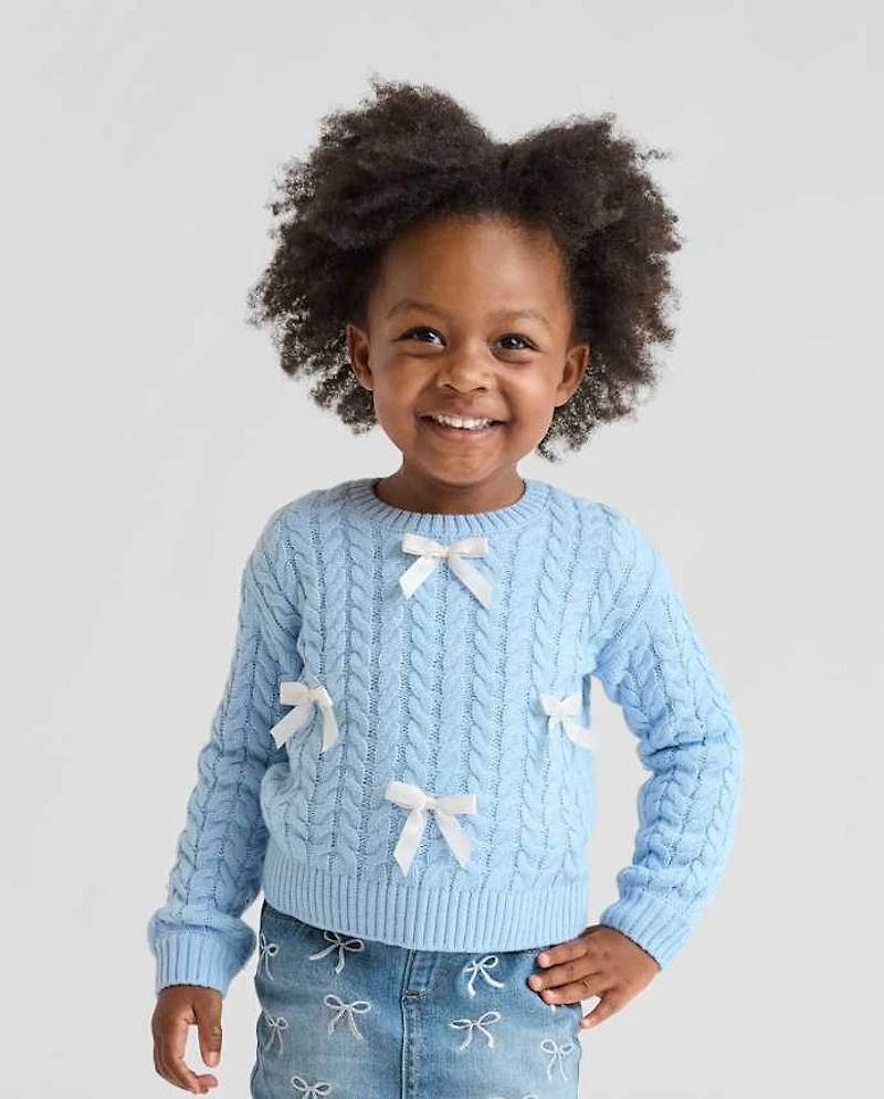Pull en maille torsadée avec nœud pour petite fille