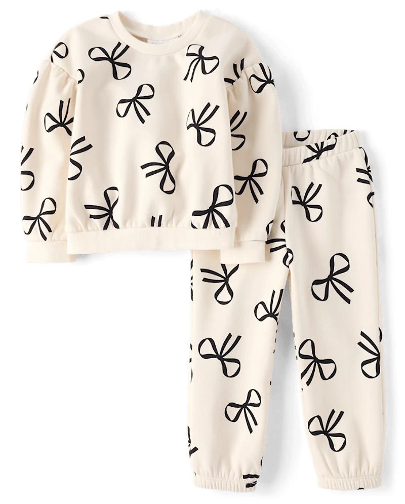 Toddler Girls Bow Premium Fleece 2-Piece Outfit Set