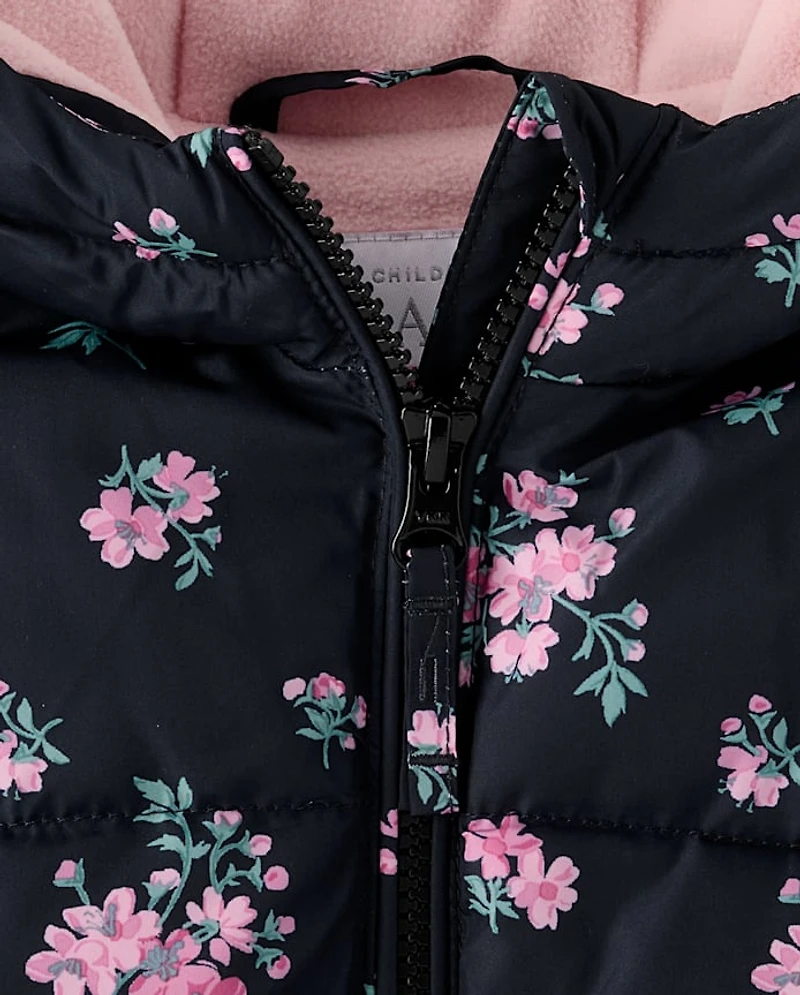 Doudoune imprimée mi-lourde doublée en microfibre polaire pour petites filles