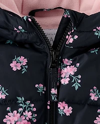 Doudoune imprimée mi-lourde doublée en microfibre polaire pour petites filles