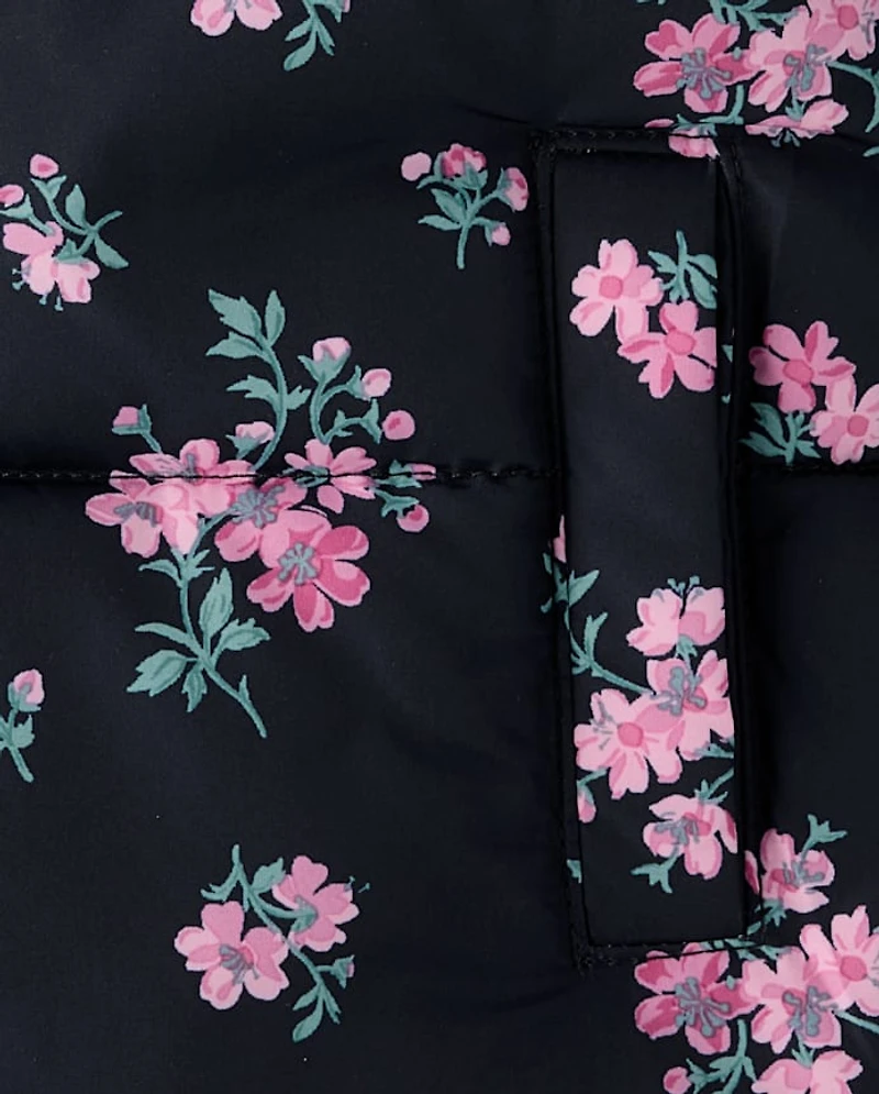 Doudoune imprimée mi-lourde doublée en microfibre polaire pour petites filles