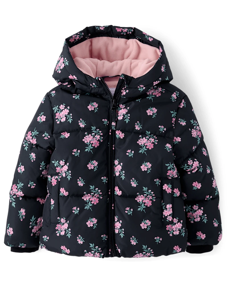 Doudoune imprimée mi-lourde doublée en microfibre polaire pour petites filles