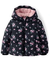 Doudoune imprimée mi-lourde doublée en microfibre polaire pour petites filles