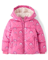 Toddler Girls Print Midweight Microfleece Lined Puffer Jacket