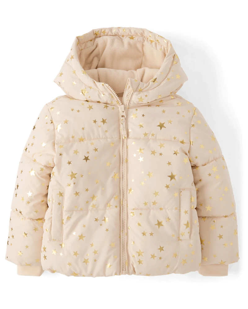 Toddler Girls Print Midweight Microfleece Lined Puffer Jacket
