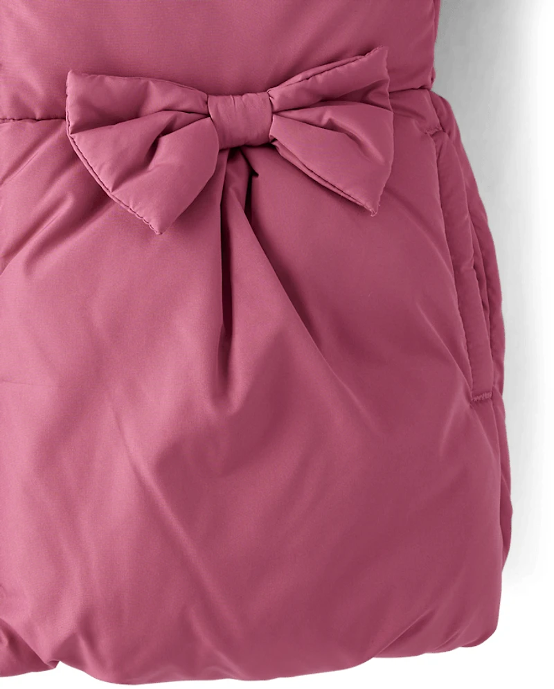 Toddler Girls Bow Heavyweight Faux Fur Lined Bubble Puffer Jacket