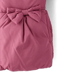 Toddler Girls Bow Heavyweight Faux Fur Lined Bubble Puffer Jacket