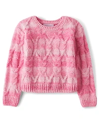 Toddler Girls Ombre Cable Knit Chenille Sweater