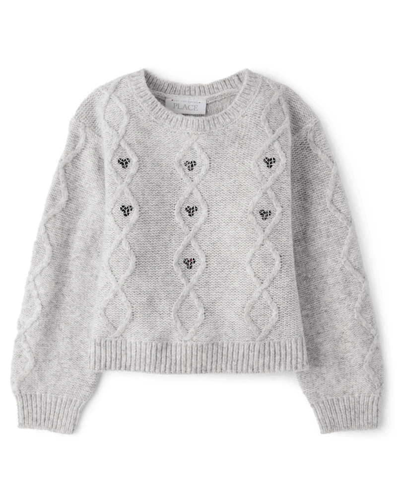 Toddler Girls Sequin Cable Knit Super Soft Sweater