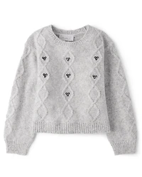Toddler Girls Sequin Cable Knit Super Soft Sweater
