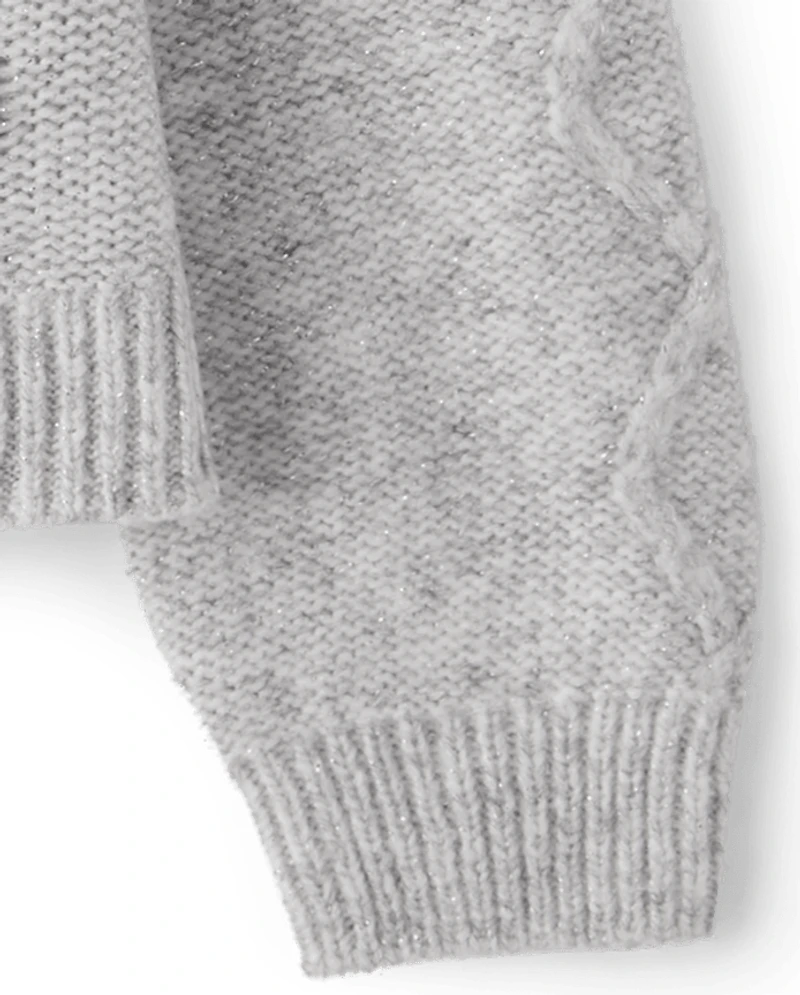 Toddler Girls Sequin Cable Knit Super Soft Sweater