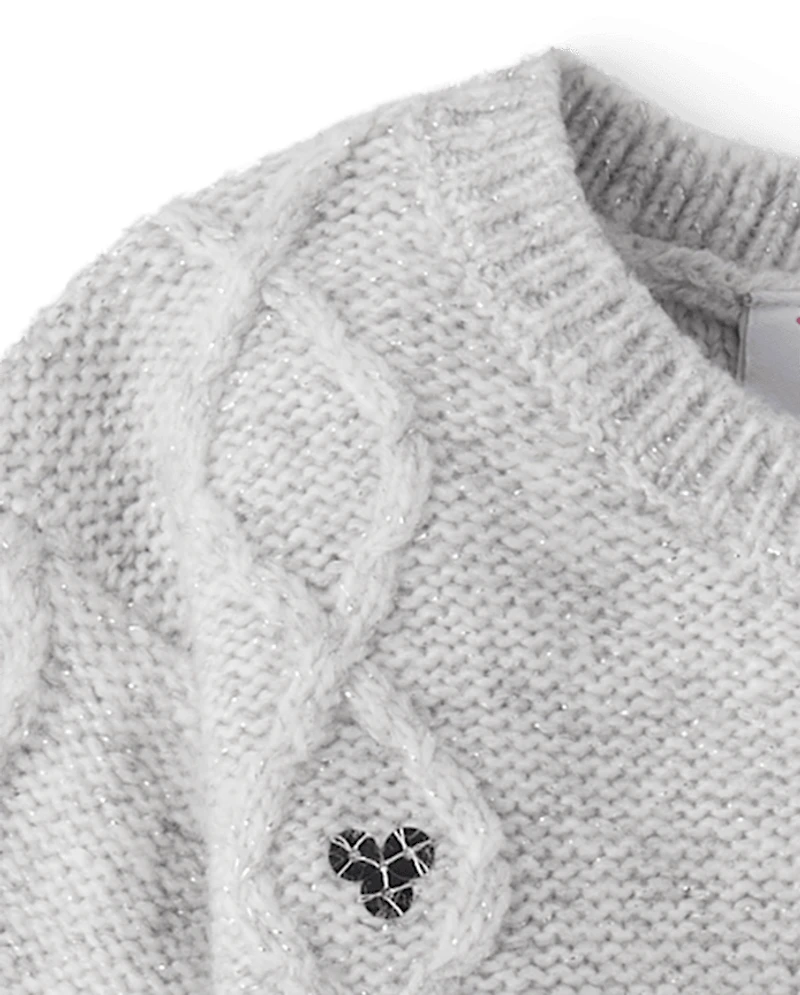 Toddler Girls Sequin Cable Knit Super Soft Sweater
