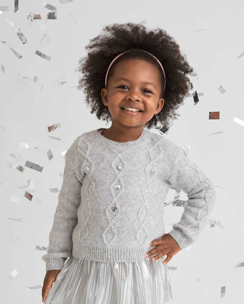 Toddler Girls Sequin Cable Knit Super Soft Sweater
