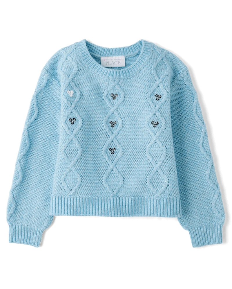 Toddler Girls Sequin Cable Knit Super Soft Sweater