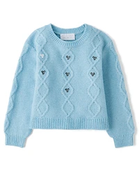 Toddler Girls Sequin Cable Knit Super Soft Sweater